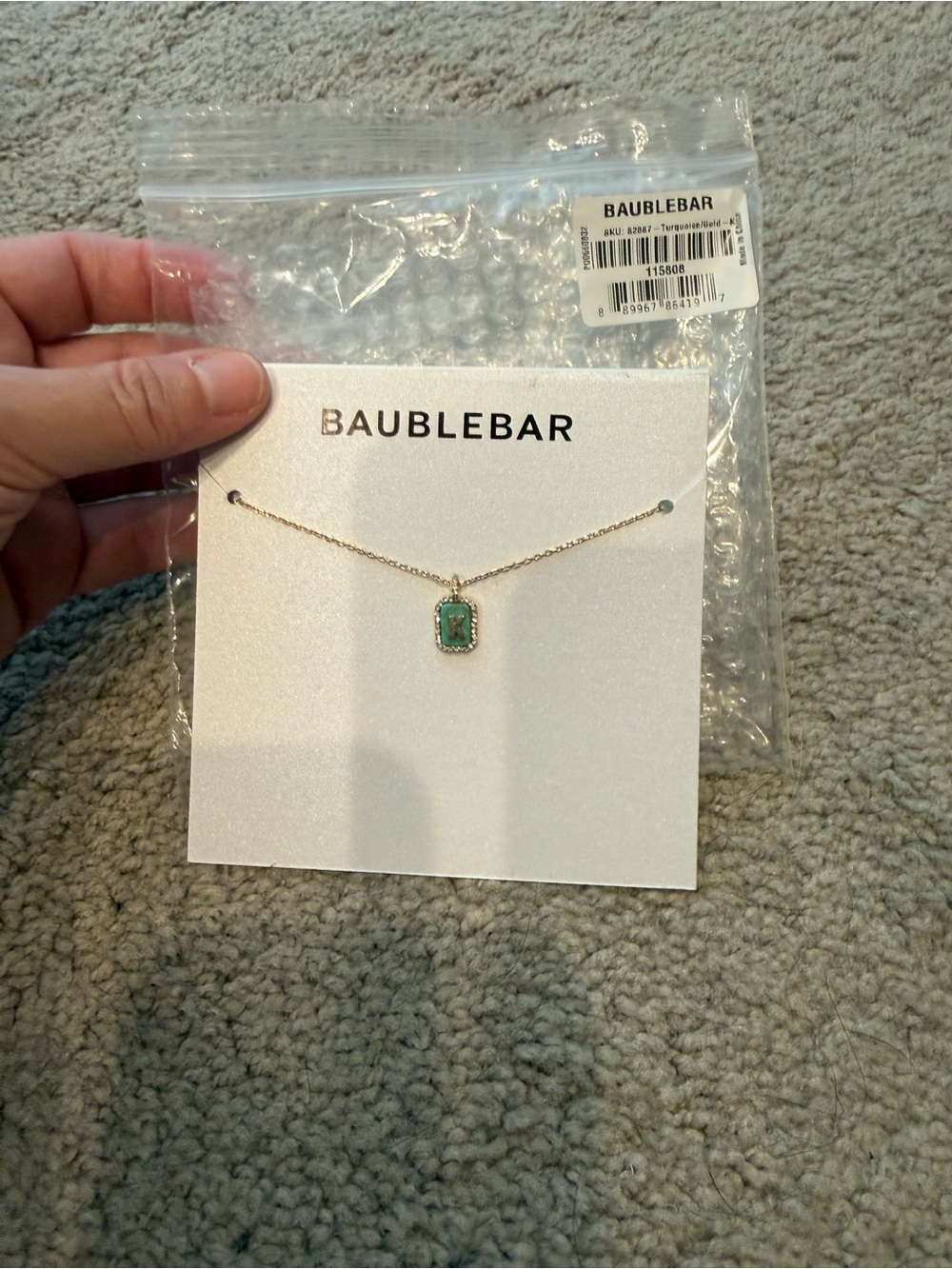 NWT BaubleBar Gold and Turquoise Initial “K”Necklace